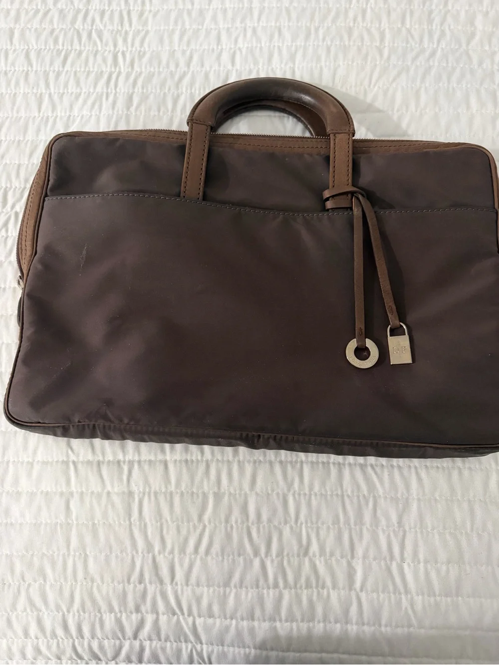 Authentic Loro Piana Brown Nylon & Leather Laptop Briefcase Made in Italy